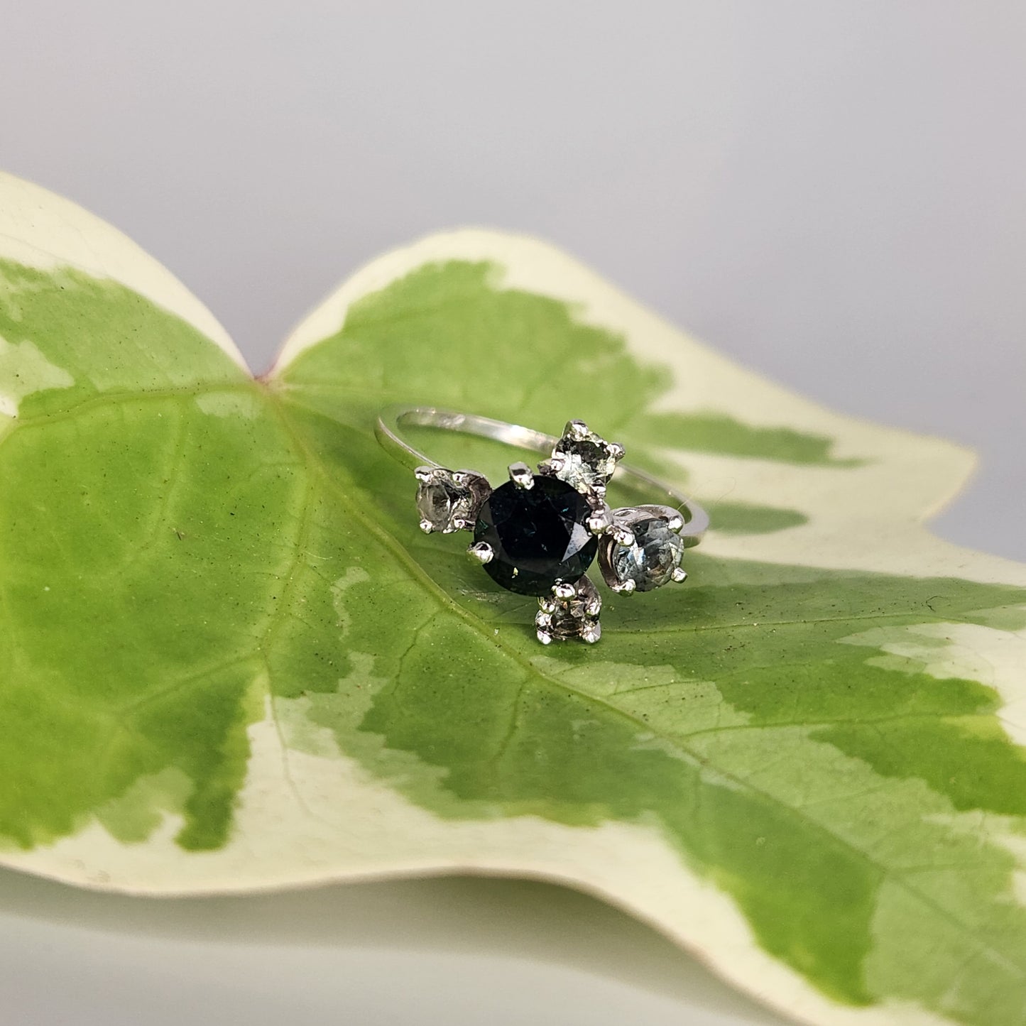 14ct White Gold Australian Green Sapphire Cluster Ring