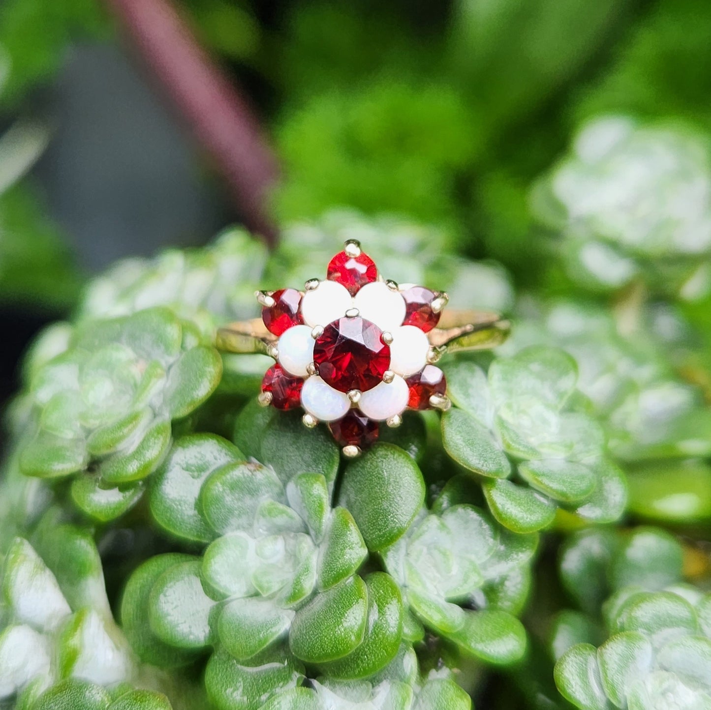 9ct Yellow Gold Garnet & Opal Cluster Ring