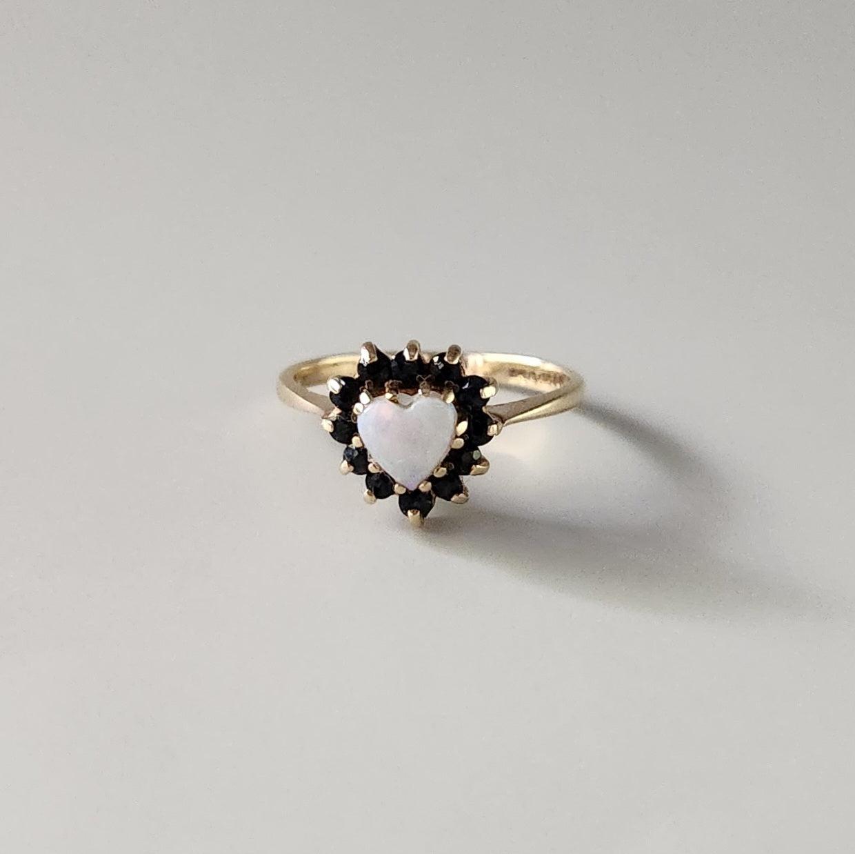 9ct Yellow Gold Opal & Sapphire Heart Ring