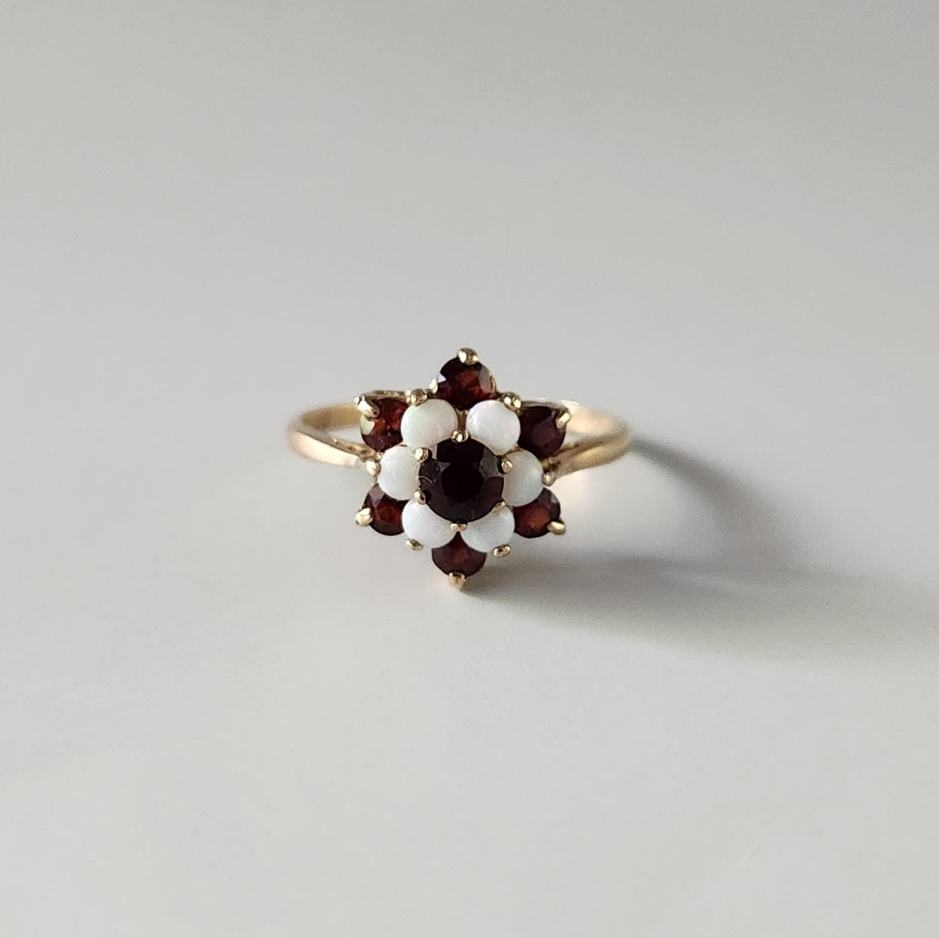 9ct Yellow Gold Garnet & Opal Cluster Ring