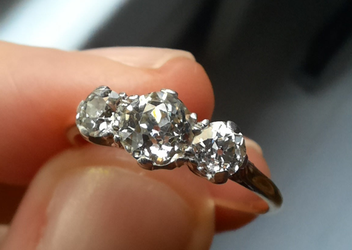 18ct Yellow Gold Old Cut Diamond Trilogy Ring