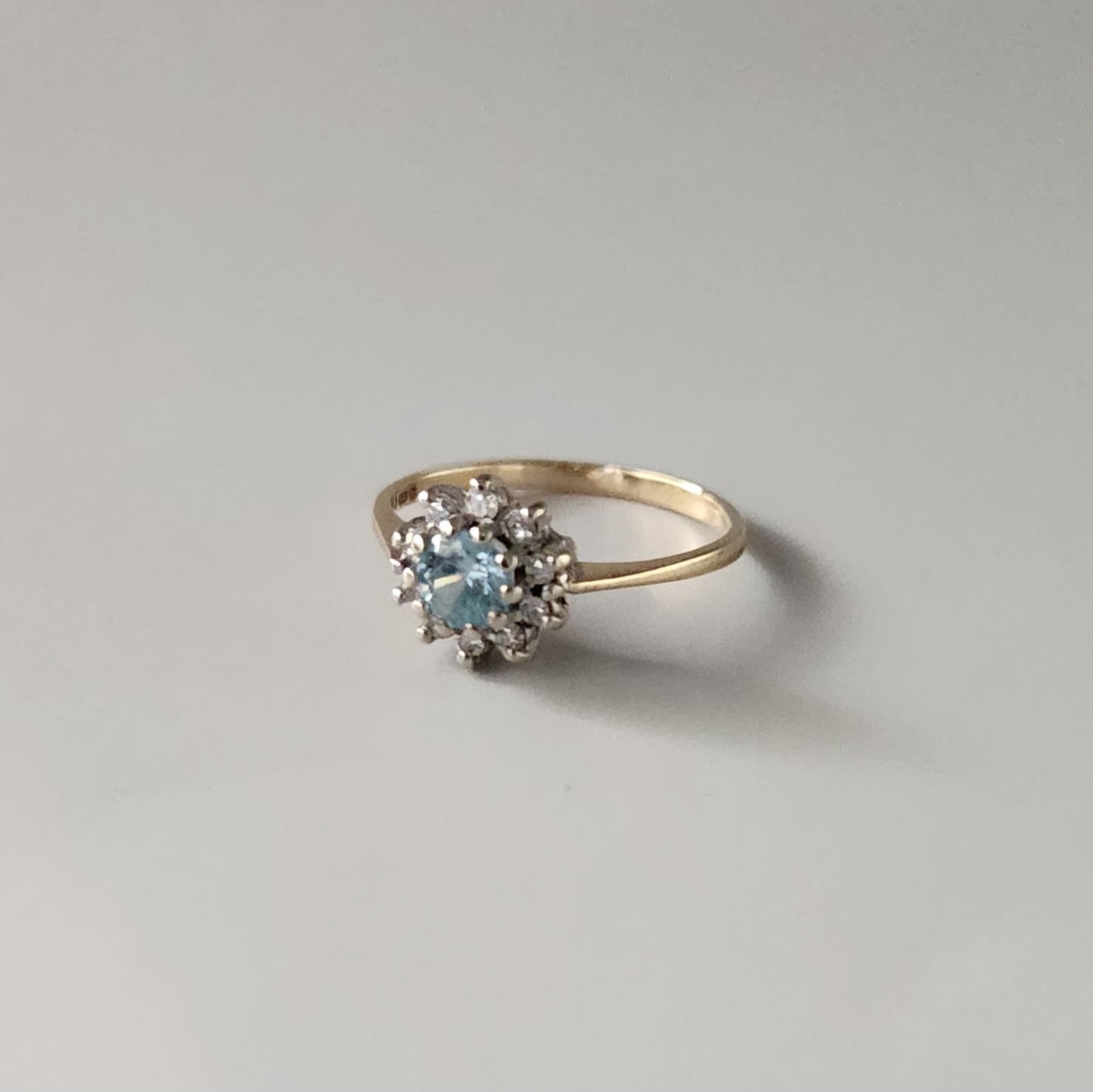 9ct Yellow Gold Pale Blue Topaz & Diamond Cluster Ring