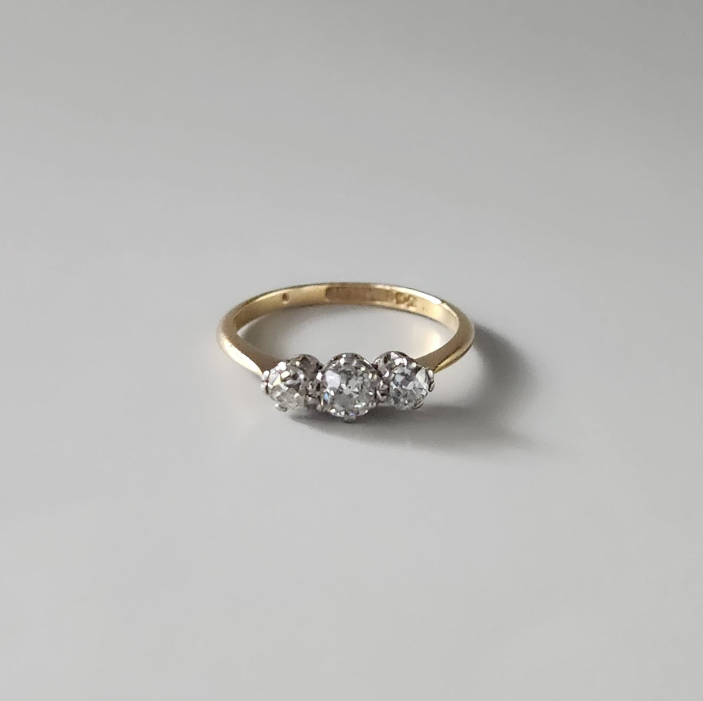 18ct Yellow Gold Old Cut Diamond Trilogy Ring