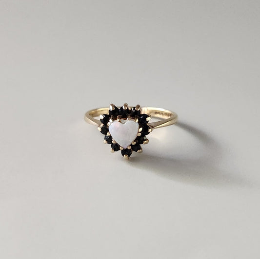 9ct Yellow Gold Opal & Sapphire Heart Ring