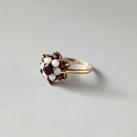 9ct Yellow Gold Garnet & Opal Cluster Ring