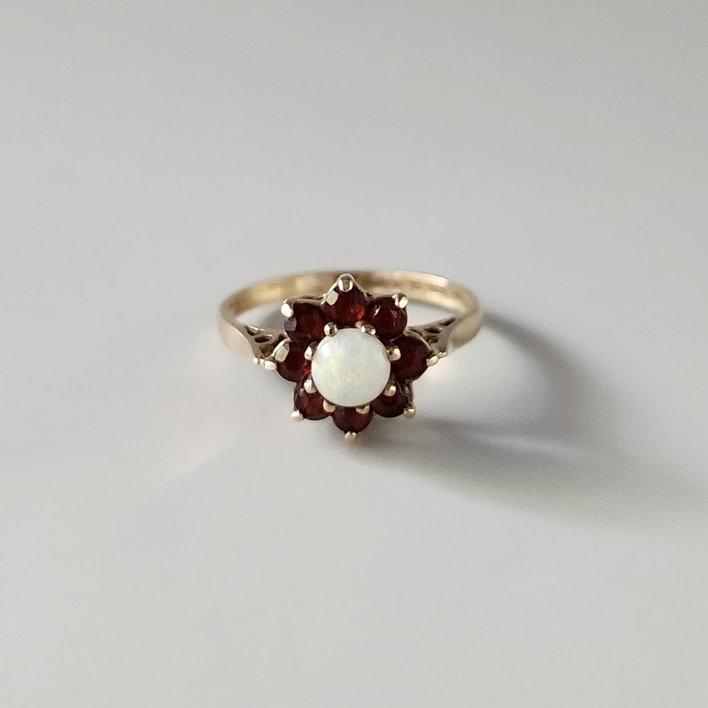 9ct Yellow Gold Opal & Garnet Cluster Ring