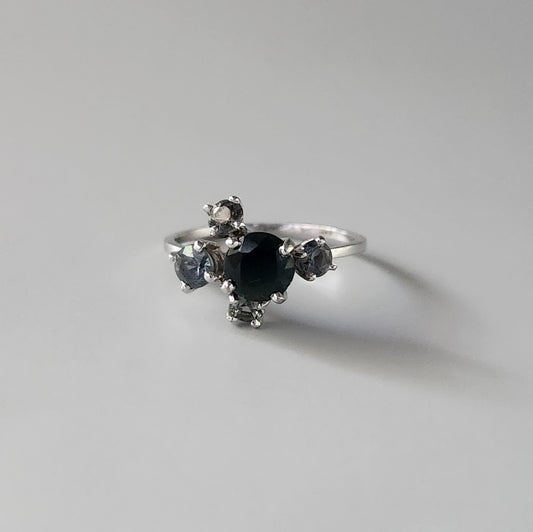 14ct White Gold Australian Green Sapphire Cluster Ring