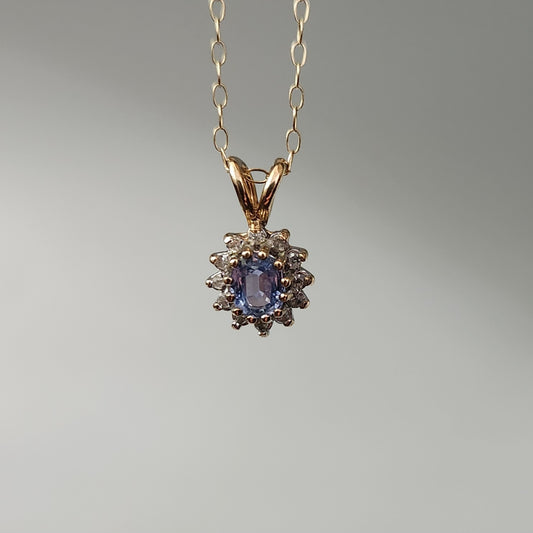 9ct Yellow Gold Tanzanite & Diamond Necklace Pendant