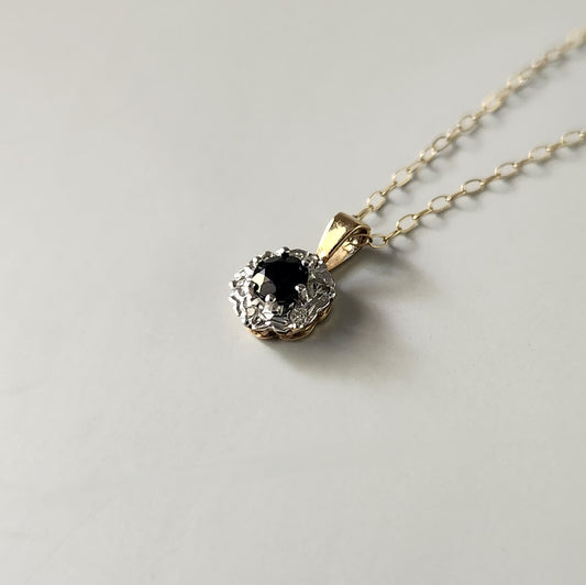 9ct Yellow Gold Sapphire & Diamond Cluster Pendant