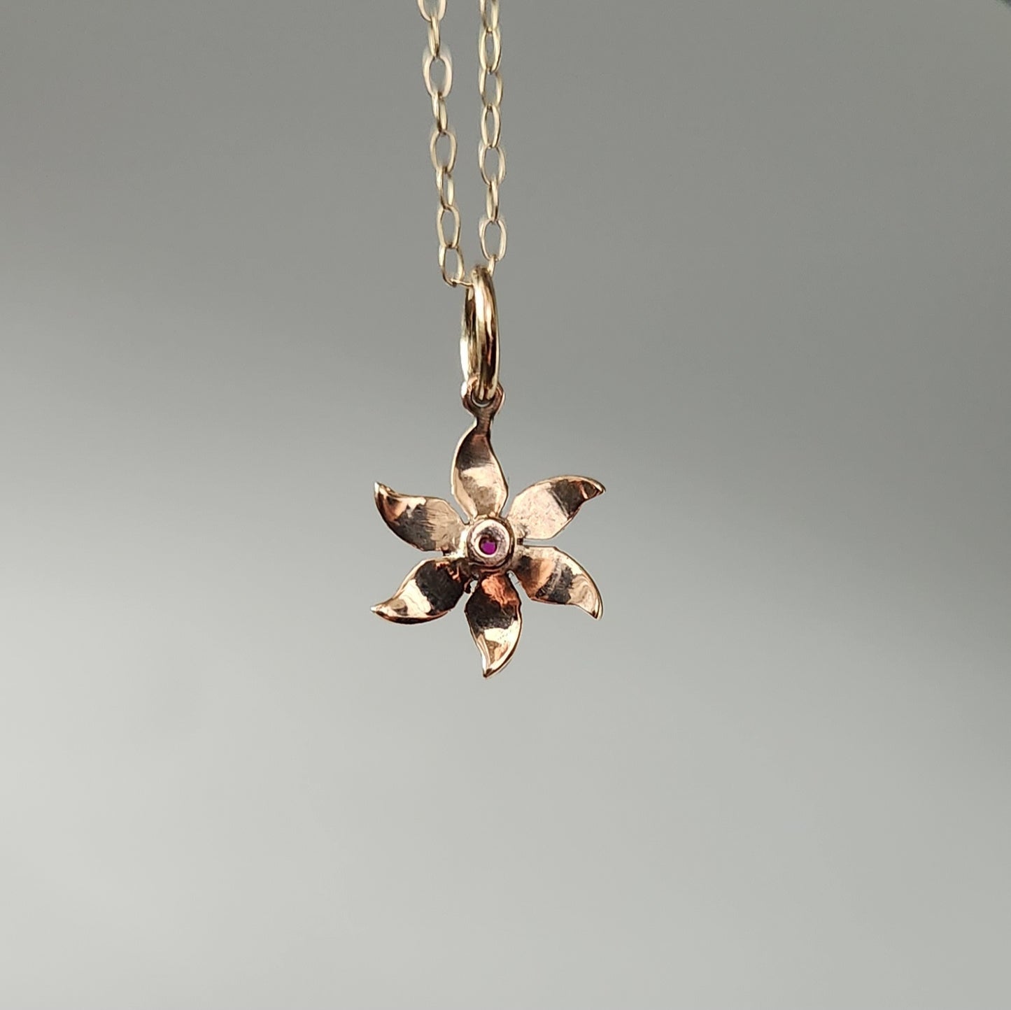 14ct Yellow Gold Pearl & Ruby Flower Pendant