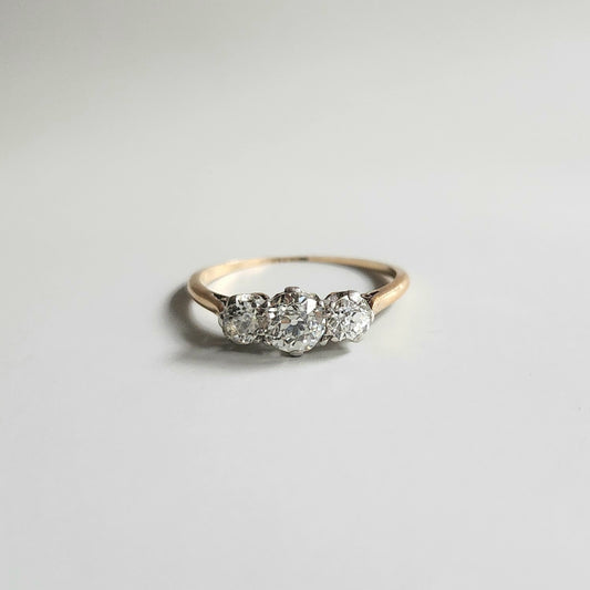 18ct Yellow Gold Old Cut Diamond Trilogy Ring