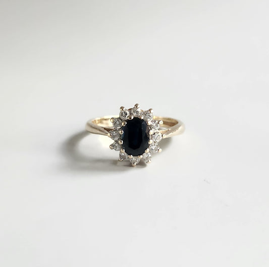 9ct Yellow Gold Sapphire & Diamond Cluster Ring