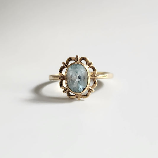 9ct Yellow Gold Aquamarine Filigree Ring