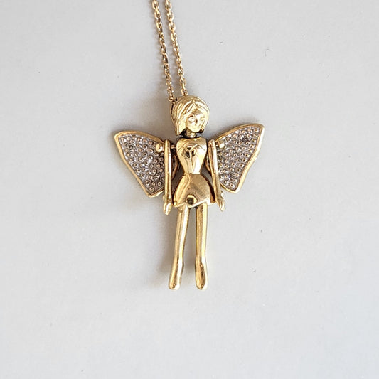 9ct Yellow Gold Diamond Articulated Fairy Pendant