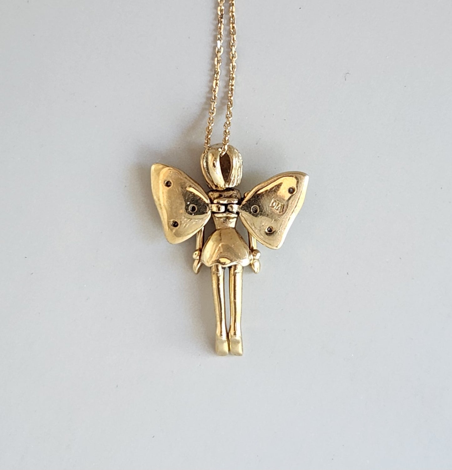 9ct Yellow Gold Diamond Articulated Fairy Pendant