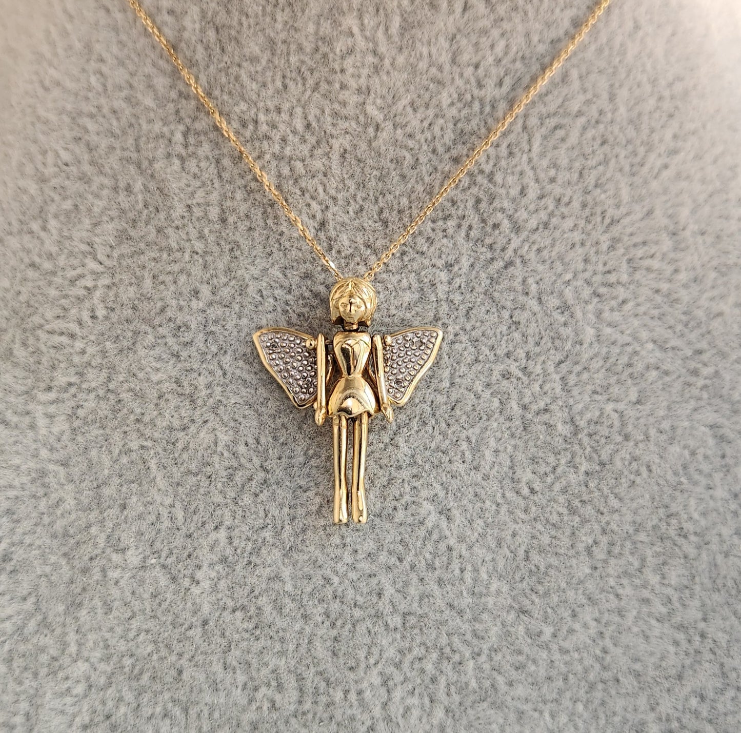 9ct Yellow Gold Diamond Articulated Fairy Pendant