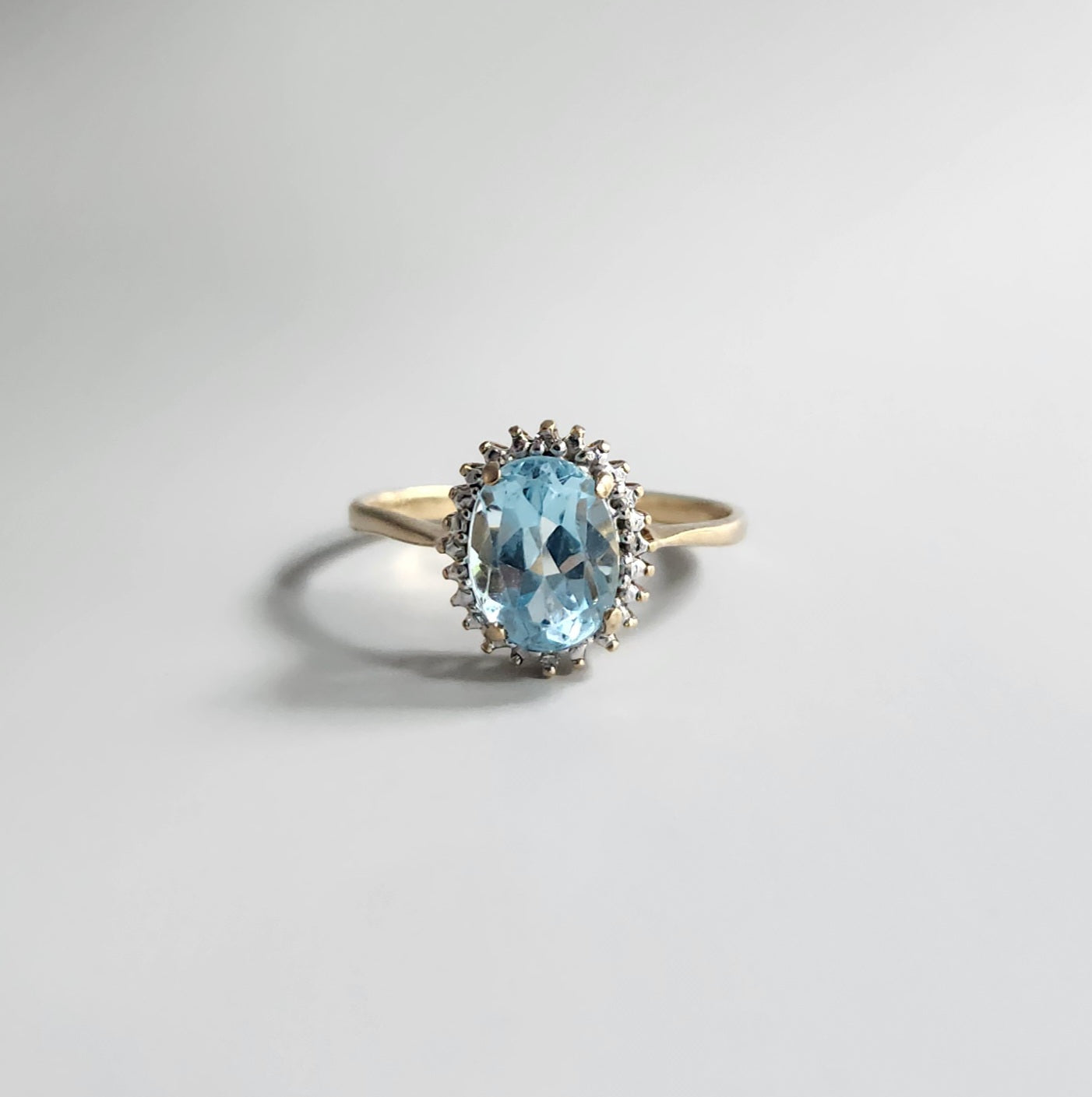 9ct Yellow Gold Blue Topaz & Diamond Cluster Ring
