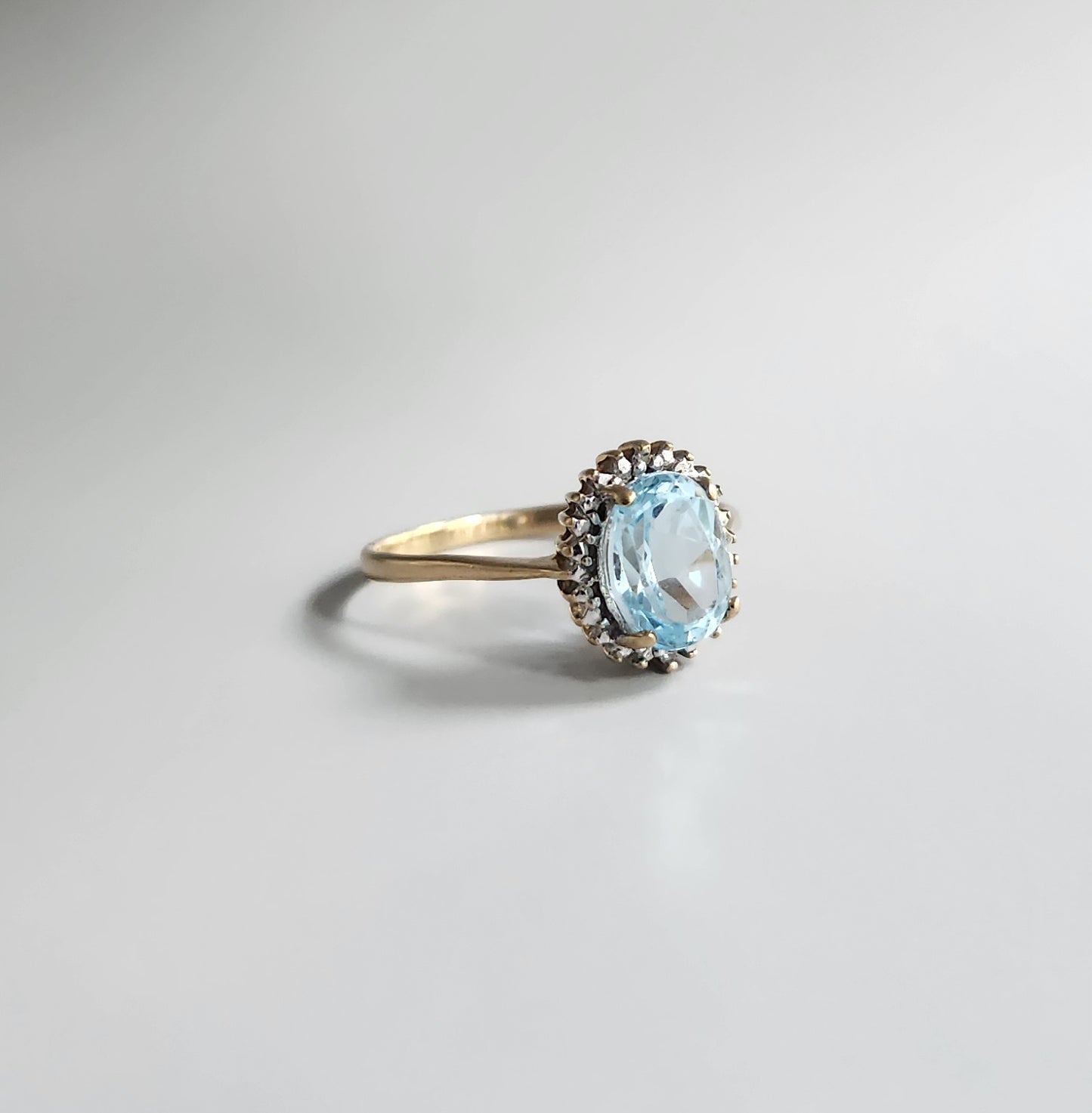 9ct Yellow Gold Blue Topaz & Diamond Cluster Ring