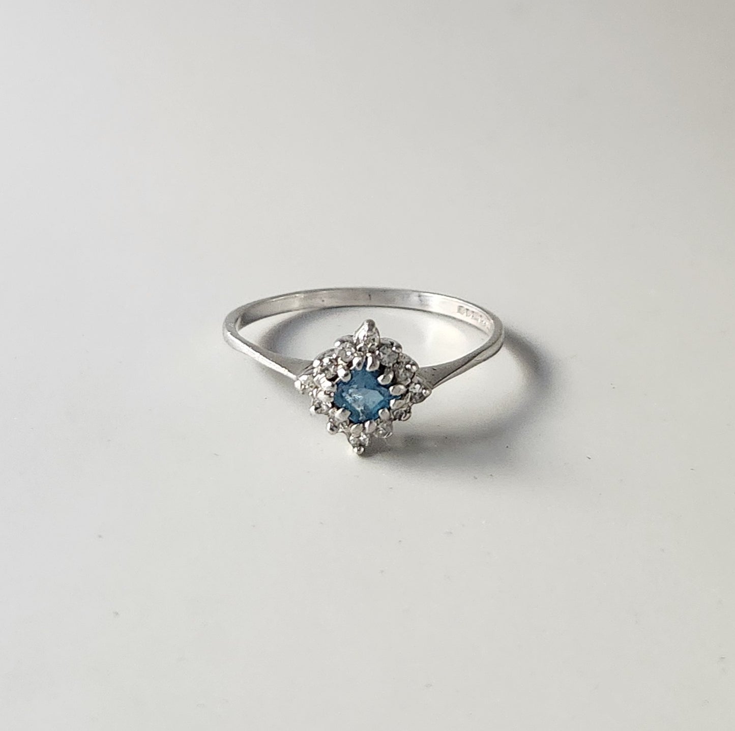 9ct White Gold Blue Topaz & Diamond Cluster Ring