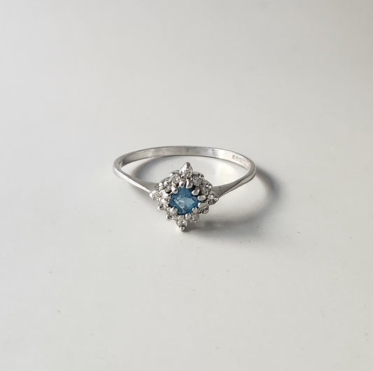 9ct White Gold Blue Topaz & Diamond Cluster Ring